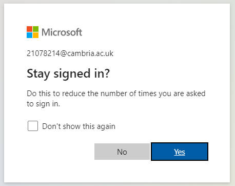 Choose whether to remain signed in to your Microsoft account - please be aware that if you share this computer at home that you should always select the 'No' option to keep your account secure. This option is always recommended anyway in order to keep your account secure.